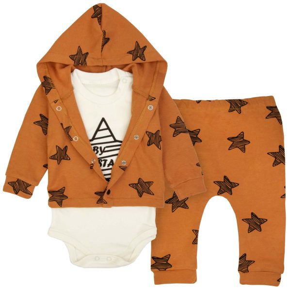 rudy komplet stars dla noworodka chłopca stars w gwiazdy dresik bluza spodnie i body prezent dla niemowlaka wyprawka