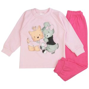 różowa piżama piżamka dla dziewczynki do żłobka i przedszkola spodenki i bluzka w misie