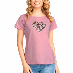 zgaszony róż t-shirt koszulka krótki rękaw z nadrukiem serce