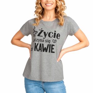 ŻYCIE ZACZYNA SIĘ PO KAWIE t-shirt damski koszulka krótki rękaw bluzka dla kobiety