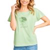 t-shirt damski krótki rękaw koszulka jasnozielona z nadrukiem liść