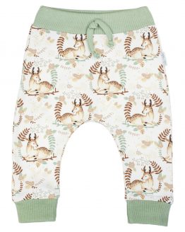 JASNE spodnie dresowe niemowlęce dziecięce dla dziewczynki w sarenki i gałązki ocieplane meszkiem ciepłe