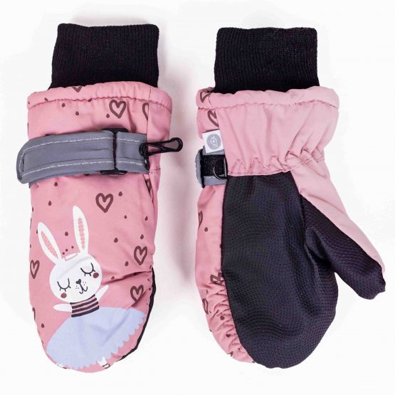 rękawice jednopalcowe narciarskie zimowe na śnieg ocieplane rękawiczki na sanki różowe serca królik baletnica serduszka króliczek