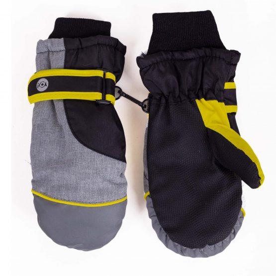 rękawice jednopalcowe narciarskie zimowe chłopięce rękawiczki ocieplane na śnieg na sanki na narty szare żółte
