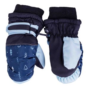 rękawice ocieplane zimowe narciarskie rękawiczki na śnieg na narty na sanki jednopalcowe chłopięce dziewczęce granatowe niebieskie choinki
