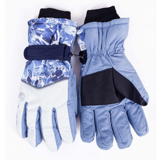rękawice rękawiczki damskie niebieskie ocieplane zimowe na narty na sanki na śnieg narciarskie kwiaty