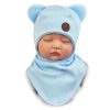 błękitny czapka i apaszka prążek błękitny komplet niemowlęcy czapka z uszami wiązana i chustka apaszka pod szyją dla noworodka i niemowlaka wyprawka