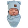 czapka i apaszka dla noworodka i niemowlaka błękit jesień zima miły ciepły komplet niemowlęcy wiązany pod szyją z uszami