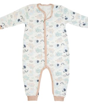 rampers długi pajac bez stóp rozpinany długi rękaw niemowlęcy piżama jednoczęściowa beżowy wzór słonik