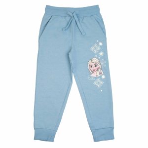 niebieskie spodnie spodenki dresowe dla dziewczynki dziecięce z kieszeniami i troczkami w pasie z nadrukiem Elzy Kraina Lodu
