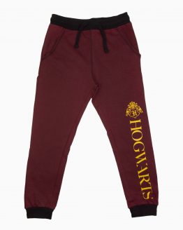 bordowe spodnie dziecięce z bajki Harry Potter z troczkami do regulacji w pasie