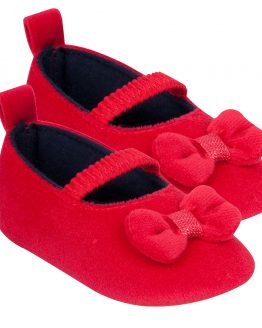 czerwone balerinki niechodki na gumce dla dziewczynki niemowlęce buciki świąteczne z kokardami