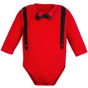 czerwone body niemowlęce dla chłopca z muszką i szelkami eleganckie na święta boże narodzenie