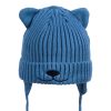 niebieska czapka dla niemowlaka kotek z uszami i wiązaniem pod szyją jesienno-zimowa dla chłopca