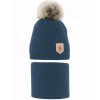 niebieska czapka i komin komplet zimowy z pomponem dziecięcy dla chłopca na polarze ocieplany na zimę zimowy ciuchciuch