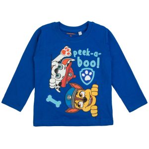 niebieska bluzka z długim rękawem dziecięca dla chłopca bawełniana z bajki psi patrol peek-a-boo! ciuchiuch