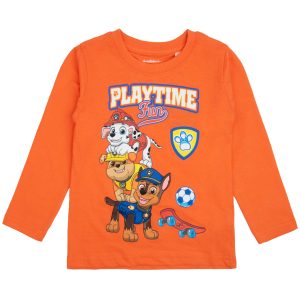 pomarańczowa bluzka z długim rękawem dziecięca dla chłopca bawełniana z bajki psi patrol playtime fun ciuchiuch