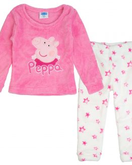 biało różowa piżama dziecięca dla dziewczynki peppa pig świnka ciepła z futerka polar zimowa na zimę długi rękaw