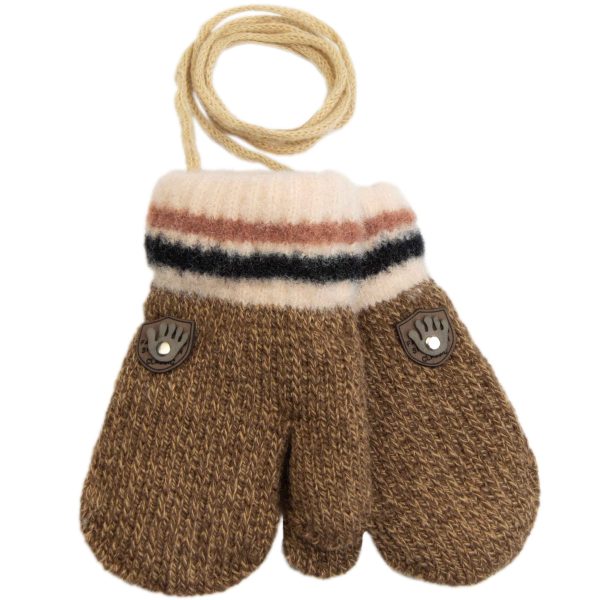 bardzo ciepłe brązowe rękawiczki dziecięce ocieplane futerkiem wewnątrz jednopalczaste na sznurku ciuchciuch dzieci 2-3 lata