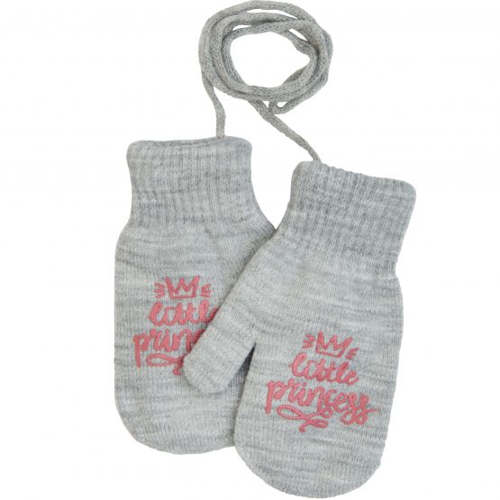 szare rękawiczki na sznurku dla niemowlaka i małej dziewczynki podwójne ciepłe na zimę zimowe KORONA