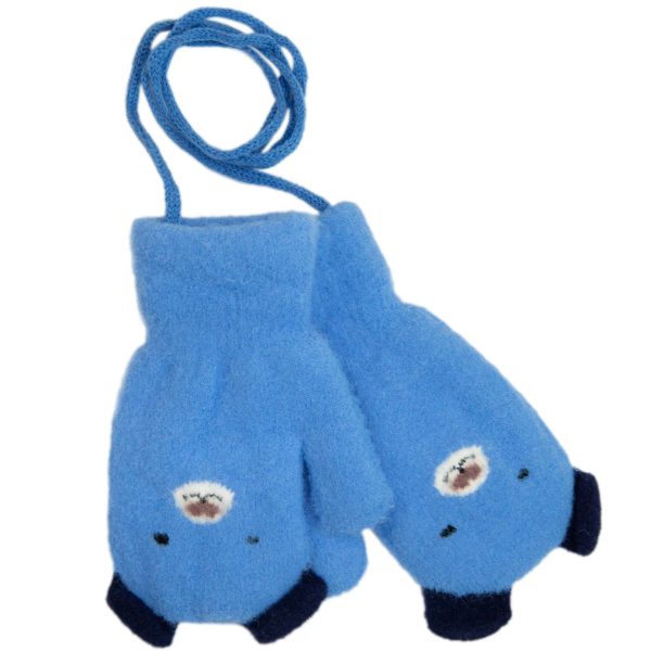 niebieskie rękawiczki jednopalczaste z uszami miś na sznurku bardzo ciepłe z futerkiem w środku dla przedszkolaków grube na zimę zimowe ciuchciuch