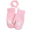 jasnoróżowe rękawiczki na sznurku dla niemowlaka i małej dziewczynki podwójne ciepłe na zimę zimowe ŚNIEŻYNKA
