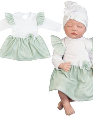 biała bodosukienka bawełniana sukienka z body niemowlęca elegancka z kokardą i falbankami ozdobiona miękkim tiulem z połyskującymi drobinkami brokatu
