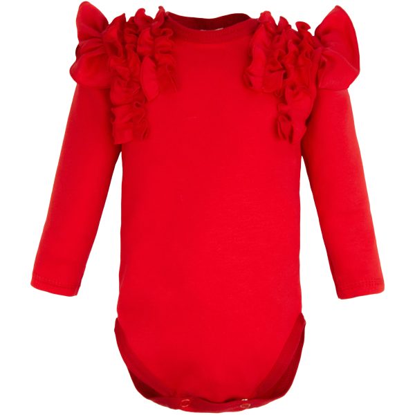 eleganckie body bawełna długi rękaw wizytowe dla dziewczynki z falbankami czerwone święta urodziny niemowlęce polskie ciuchciuch