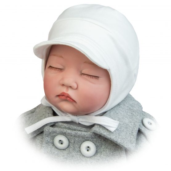 czapka czapeczka niemowlęca do chrztu biała pilotka wiązana na uszy wiosna jesień bawełniana elegancka klasyczna polska ciuchciuch