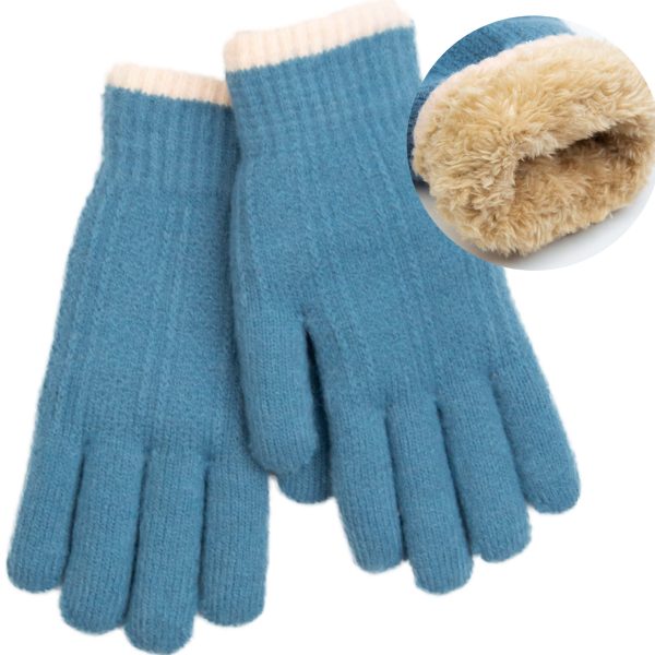 niebieskie włochate miłe bardzo ciepłe rękawiczki zimowe pięciopalczaste ocieplane na futerku w środku ciuchciuch