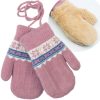 ocieplane wrzosowe rękawiczki dla dziewczynki na sznurku bardzo ciepłe z futerkiem w środku jednopalczaste śnieżynki dla przedszkolaków grube na zimę zimowe ciuchciuch