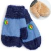 granatowo-niebieskie włochate miłe bardzo ciepłe rękawiczki dla dziecka jednopalczaste dla przedszkolaka na futerku w środku zimowe ciuchciuch