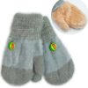 szare włochate miłe bardzo ciepłe rękawiczki dla dziecka jednopalczaste dla przedszkolaka na futerku w środku zimowe ciuchciuch