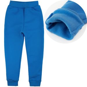 ciepłe niebieskie spodnie dresowe ocieplane meszkiem dla dzieci do żłobka przedszkola na jesień i zimę gładkie niebieskie ciuchciuch polskie