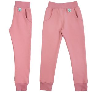 spodnie dresowe dla dziewczynki szczupłe slim zgrabne dla szczupłego dziecka w kolorze malaga pudrowy róż z kieszeniami ciuchciuch