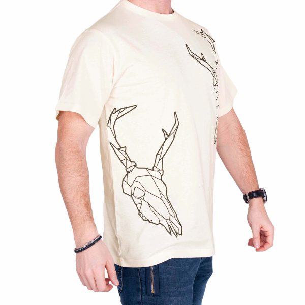 koszulka męska t-shirt w kolorze ecru z printem rogi