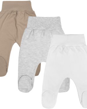 jasne półśpiochy bezuciskowe niemowlęce unisex 3-pak w jasnych kolorach dla chłopca i dziewczynki białe beż i szare gładkie