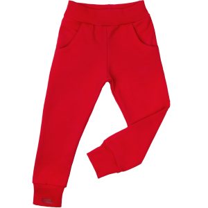 gładkie czerwone spodnie dresowe dla chłopca szczupłe wąskie w pasie z kieszeniami mrofi ciuchciuch polskie