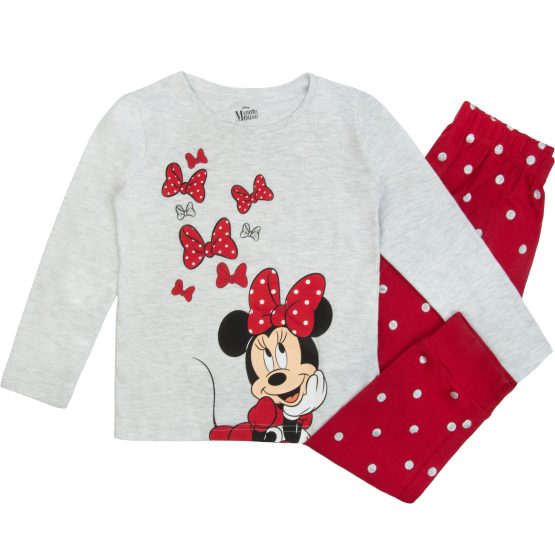 szaro-czerwona piżamka piżama myszka minnie disney dla dziewczynki dziecięca z bajki z brokatem na prezent bawełniana