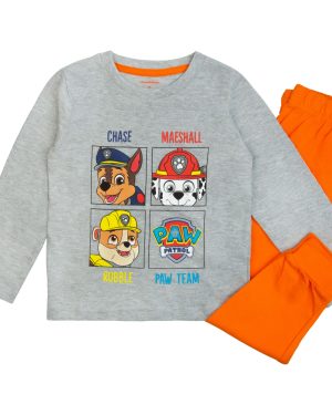 szaro-pomarańczowa piżama bawełniana pli patrol piżamka długi rękaw spodnie bluzka z nadrukiem z bajki na prezent dla chłopca ciuchciuch oryginalna