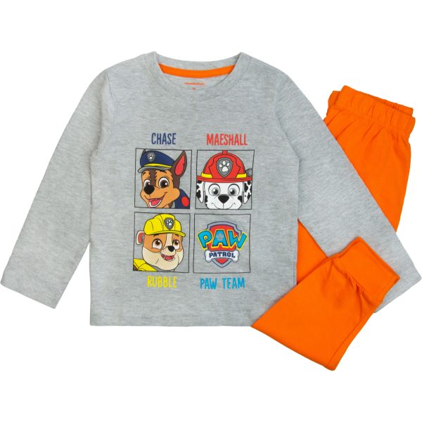 szaro-pomarańczowa piżama bawełniana pli patrol piżamka długi rękaw spodnie bluzka z nadrukiem z bajki na prezent dla chłopca ciuchciuch oryginalna