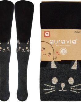 czarno-grafitowe rajstopy dziewczęce kotek bawełniane dla dziewczynki wiosna jesień ciuchciuch auravia