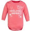 koralowe różowe body niemowlęce długi rękaw królowa imprezy dla dziewczynki bawełniane wygodnie się rozpina ze śmiesznym napisem i koroną polskie bawełna CiuchCiuch