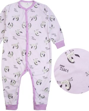 lawendowy fioletowy w zebry rampers piżamka jednoczęściowa onesie piżama rozpinana dla dziewczynki bawełniana ciuchciuch