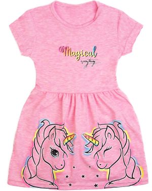 letnia sukienka bawełniana dla dziewczynki w jednorożce unicorn różowa krótki rękaw