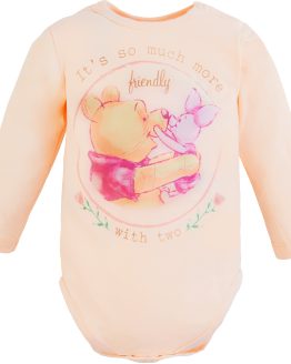 brzoskwiniowe body niemowlęce długi rękaw kubuś puchatek i prosiaczek dziewczęce wyprawka dziewczynki prezent