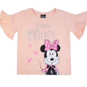 jasnoróżowa koszulka letnia bluzka dziewczęca krótki rękaw dla dziewczynki bawełniana z myszką Minnie z bajki na prezent CiuchCiuch
