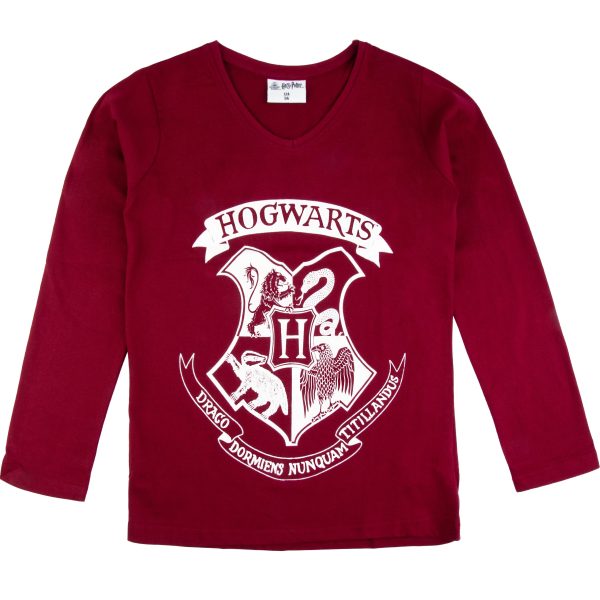 bordowa bluzka długi rękaw bawełniana dla dziewczynki z herbem Hogwartu z Harrego Pottera dziecięca CiuchCiuch