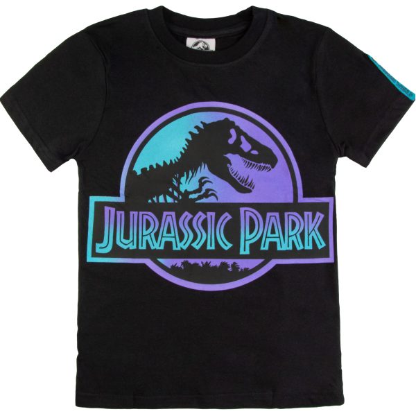 czarna koszulka Jurassic World bawełniany t-shirt krótki rękaw dla dziecka z andrukiem dinozaura CiuchCiuch