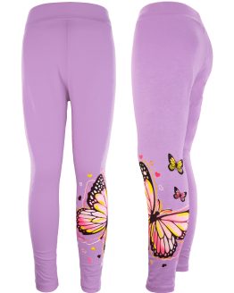legginsy bawełniane motyl fiolet getry dziecięce dla dziewczynki z kolorowym nadrukiem motylka dla dziewczynki